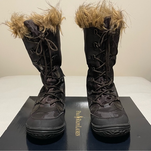 Polo Ralph Lauren faux fur-trimmed lace-up all textile weather boots - Picture 1 of 7